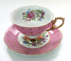 SHAFFORD Hand Decorated Pink &amp; Gold Tea Cup and Saucer Japan - £16.61 GBP