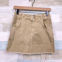 Free People Back Buckle Cut Off Denim Skirt Tan Mini Pencil Stretch Wome... - $29.69
