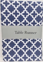 1 Fabric Outdoor Table Runner (14&quot;x108&quot;) Nautical Blue Lattice On White, Dii - £15.81 GBP