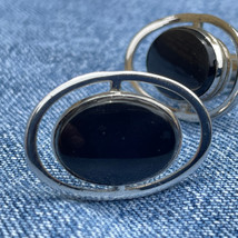 Swank Silver Tone with Faux Black Onyx Cufflinks - £11.60 GBP