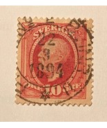 STAMP- Sweden Scott # 58 - 1891 - &#39; King Oscar II &#39; 10 ORE Red - $51.88 MXN