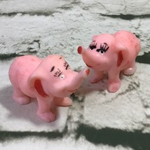 Vintage Pink Elephant Figures Hand Drawn Faces Collectible Animal Lot Of 2 - £15.52 GBP