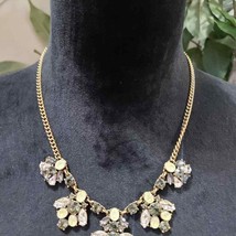 J. Crew Gold Tone Smoky Topaz &amp; Iridescent Lime Crystal Statement Necklace - £23.98 GBP