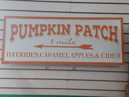Pumpkin Patch 1 Mile Hayrides-Caramel Apples-Cider 36in x 12in Metal Sign -Decor - £47.23 GBP