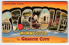 Greetings From St. Cloud Minnesota Large Big Letter Postcard Linen Curt Teich - $13.50