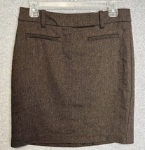 TRINA TURK Skirt wool blend herringbone black beige brown lined elegant size 4 - £12.86 GBP