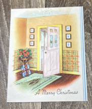 Vintage Folded Christmas Holiday Card “A Merry Christmas” Indoor Scene - $5.59 CAD