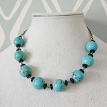Turquoise Blue Dyed Howlite Stone Beaded Necklace 18&quot; - £11.92 GBP