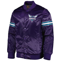 NBA Charlotte Hornets Purple Satin Bomber Baseball Letterman Varsity Jacket - £109.21 GBP