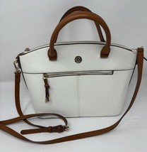 Anne Klein White and Brown Pebbled Leather Purse 5&quot;D x  11&quot;W x  9&quot;H - £33.06 GBP