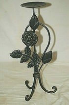 Wright Iron Twisted Metal Rose Candlestick Candle Holder Home Mantel Cen... - $34.64