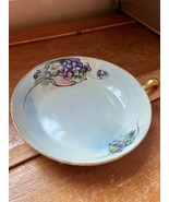 Vintage Handpainted Cream w Purple Violet Flowers Shallow Porcelain Trin... - $14.89