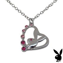 Playboy Necklace Bunny Open Heart Pendant Charm Pink Swarovski Crystals Logo HTF - £23.72 GBP