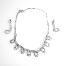 Rhinestone Earring Necklace Set Rhinestones Silver Adjustable Prom Formal - £18.62 GBP