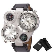 Brand Oulm Sports Style Big Face Watches Men Dual Time Zone PU Leather Watch Com - £38.86 GBP