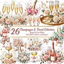 Champagne &amp; Florals Watercolor Clipart: Roses, Pearls, Ribbons (PNG Set)... - $2.95 CAD
