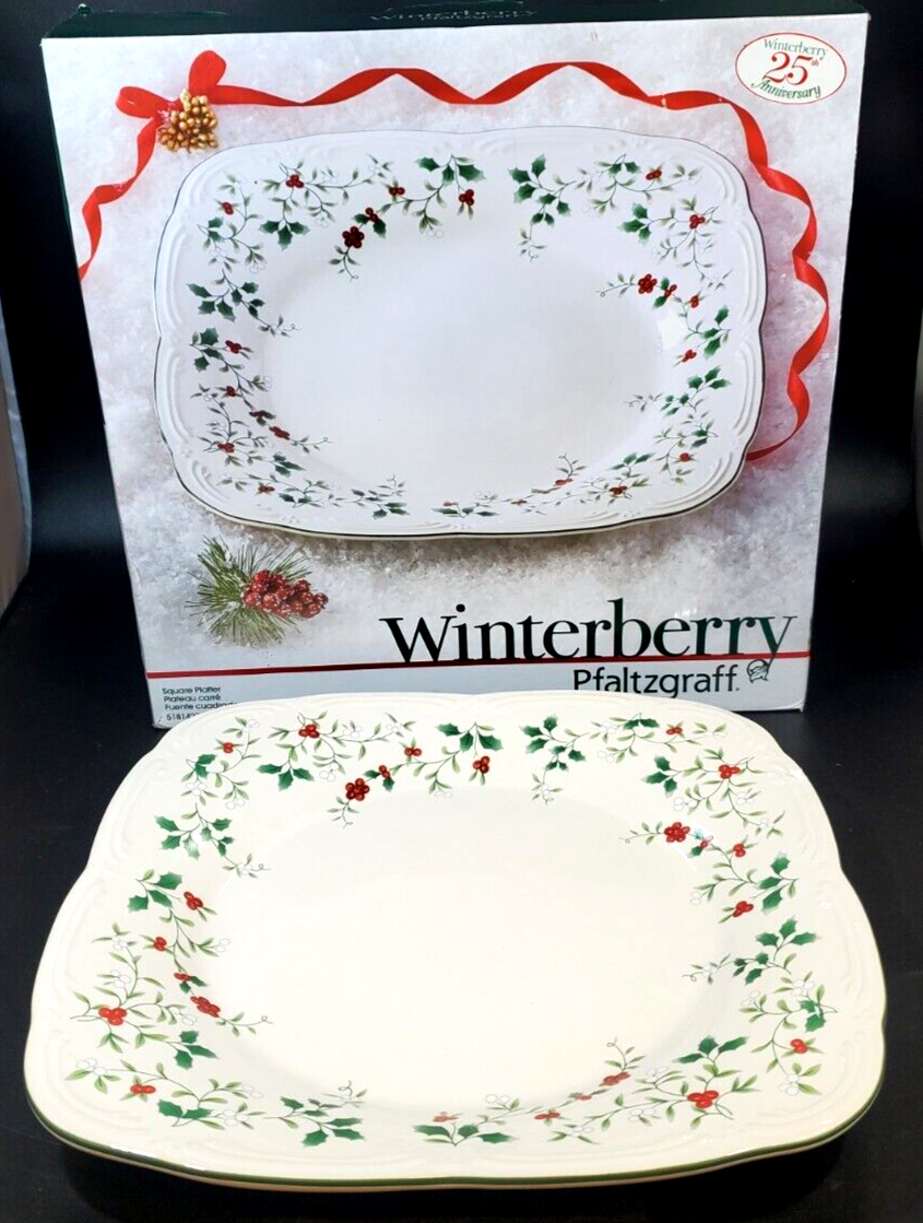 Primary image for Pfaltzgraff Winterberry Platter Square w/ Box 12" Christmas Holiday #5181427