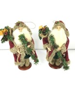 2 Primitive Style Santa Claus Ornaments on Stands Christmas Soft Beard C... - $29.35