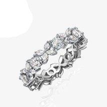 925 Sterling Silver Full Eternity Simulated Diamond Four Leaves Flower Ring - £58.99 GBP