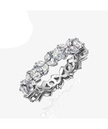 925 Sterling Silver Full Eternity Simulated Diamond Four Leaves Flower Ring - £58.81 GBP