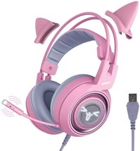 Pink Gaming Headset LED Microphone Pro Gamer Girl Headphones Mic for PC Laptop - £61.36 GBP