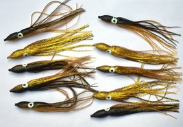 10 pk  4 3/4&quot; GOLD/BROWN SPARKLE heavy duty OCTOPUS HOOTCHIE SKIRTS GLOW... - £7.82 GBP