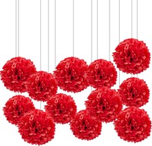 12pc Red Tissue Paper Pompoms Hanging Paper Pom Poms Paper Flowers Ball ... - £24.95 GBP