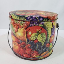 Vintage USA Farmhouse Fruit Tin w/ Handle &amp; Lid 1/2 Gallon 5.5x6.5 Inch - £6.42 GBP