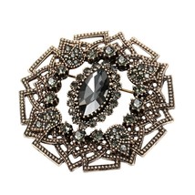 Vintage Women Gray Crystal Flower Brooch Pin Turkish Jewelry Rhinestone Brooches - £7.12 GBP