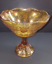 1970s Carnival Glass Pedestal Compote Iridescent Amber, Gold or Marigold - £15.67 GBP