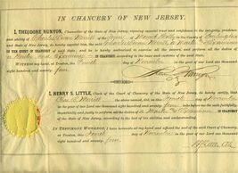 1874 In Chancery of New Jersey Parchment Certificate Seal Master &amp; Examiner - $173.69