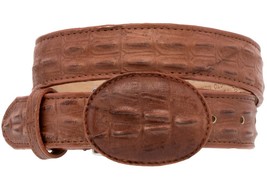 Kids Cognac Western Belt Cowboy Wear Crocodile Pattern Leather Rodeo Buckle - $371.81 MXN