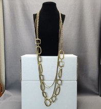 Gold-tone Chain Multistrand Necklace 36~39&quot; Long Alternating Square &amp; Oval Links - £11.87 GBP