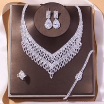 Hollow Rhinestone Necklace Sets Wedding Jewelry Women Luxury Accessories Crystal - £27.68 GBP