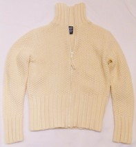 Gap Women&#39;s 100% Lambswool Cropped Sweater Full Zip Turtle Neck Ivory L - £32.03 GBP