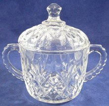 Vintage Two Handled Clear Glass Sugar Bowl with Cut Design, Excellent Co... - $11.99