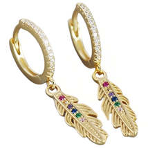 Anyco Drop Fashion Earrings Luxury Zircon Feather Pendant Women Jewelry Gift - £27.17 GBP