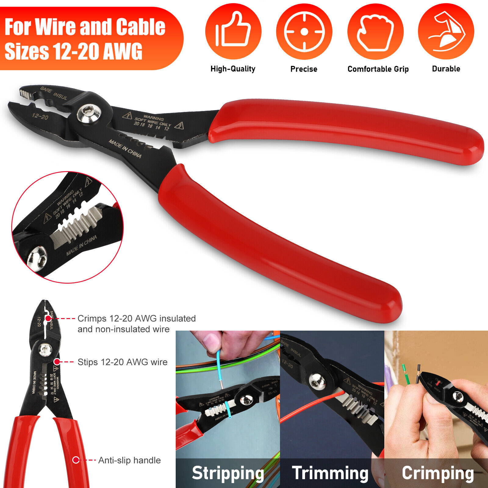 4In1 Wire Electricians Plier Crimper Stripper Cutter Gripping For 12-20Awg Cable - £19.74 GBP