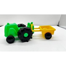 Vtg Fisher Price Little People Snap Lock Green Tractor Yellow Cart Farm ... - $21.27