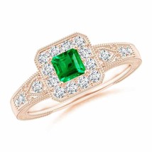 ANGARA Vintage Inspired Square Emerald and Diamond Halo Engagement Ring - £1,208.97 GBP
