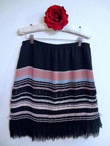 Kay Unger Silk Chiffon Skirt 8 Red White Blue Silk Textured Ruffle Strip... - $34.99