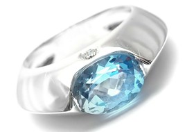 Authentic! Piaget 18k White Gold Diamond Blue Topaz Modern Dome Band Ring - £2,685.33 GBP