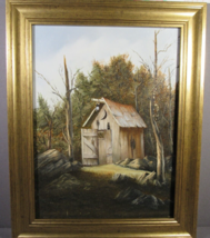 Original Oil Painting Canvas 9 x 12 &quot; OUTHOUSE&quot; Framed Artist Signed Pat Keely - £39.13 GBP