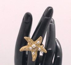 Kate Spade Gold Crystal Pearl Starfish Statement Cocktail Ring 7 - $69.29
