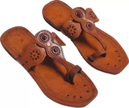 Women Kolhapuri Leather Chappal ethnic Jesus flat Jutti US Size 6-11 ST108 - £29.78 GBP