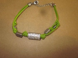 Lia Sophia Green Leather And Silver Crystal Bracelet Adjustable Comrade New - £7.91 GBP