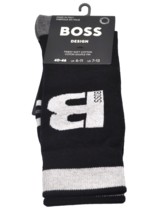Hugo Boss Men&#39;s Italy  Finest Cotton Socks Black Gray Logo Stripes  US 7-13 - £11.47 GBP