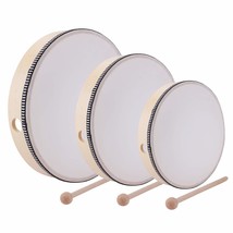 12 Inch &amp; 10 Inch &amp; 8 Inch Hand Drum Percussion Wood Frame Drum With Dru... - £40.12 GBP