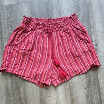 Briggs Shorts Red Linen Womens Large Striped Tassels Pockets Bohemian Festival - £11.68 GBP