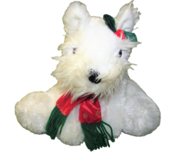 12&quot; Chosun Schnauzer Plush Dog White Christmas Stuffed Animal Westie Bow Scarf - £9.47 GBP